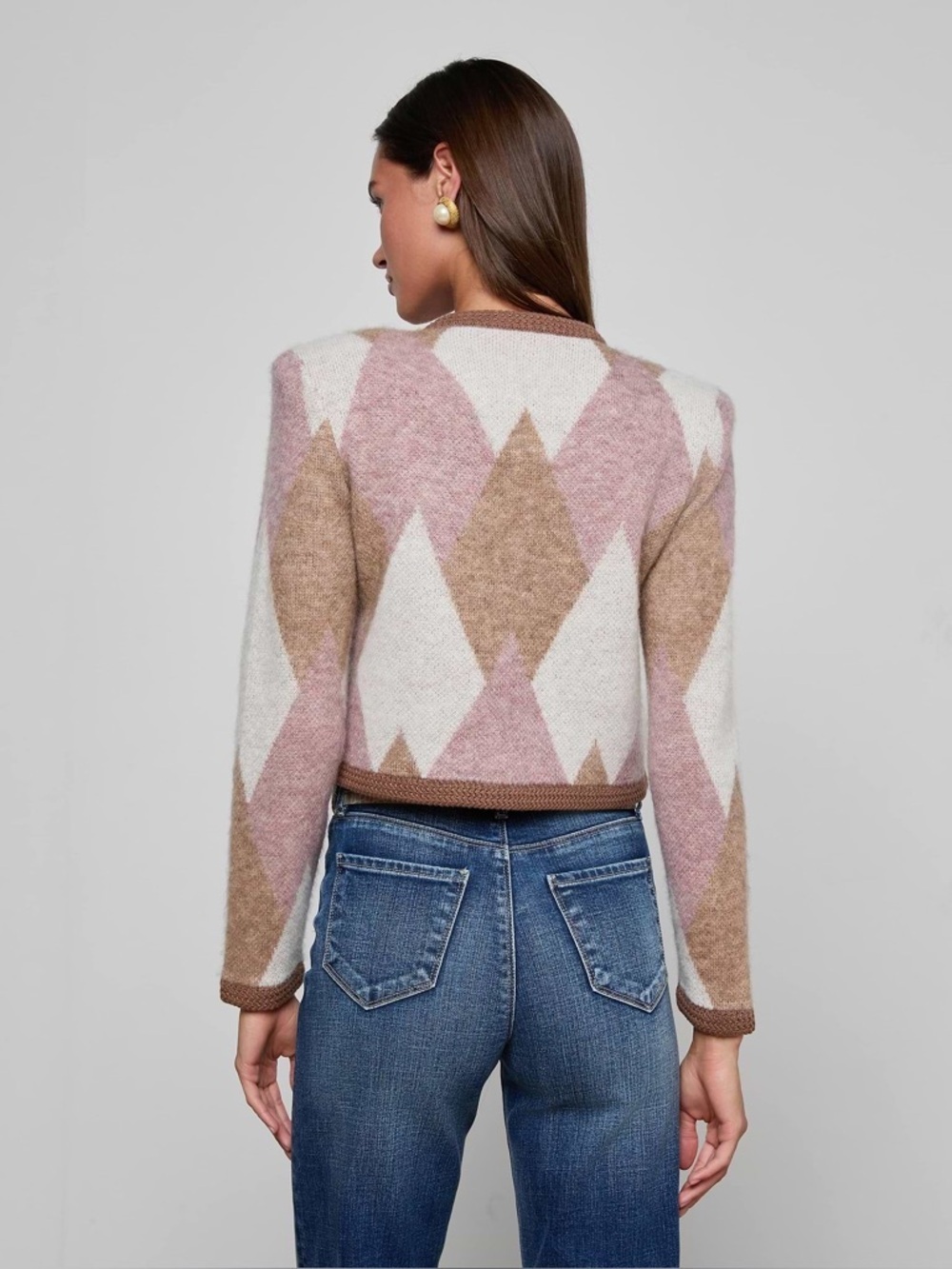 NWT L’agence Siobhan Argyle Cardigan NATURAL MAUVE Wool Sweater Small - Picture 4 of 12